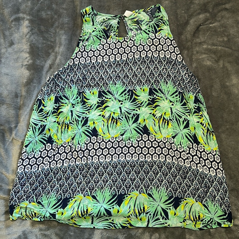 Old  Navy  Green,Blue ,White  Short Sleeve  Blouse  Size XLarge  with Palm Trees